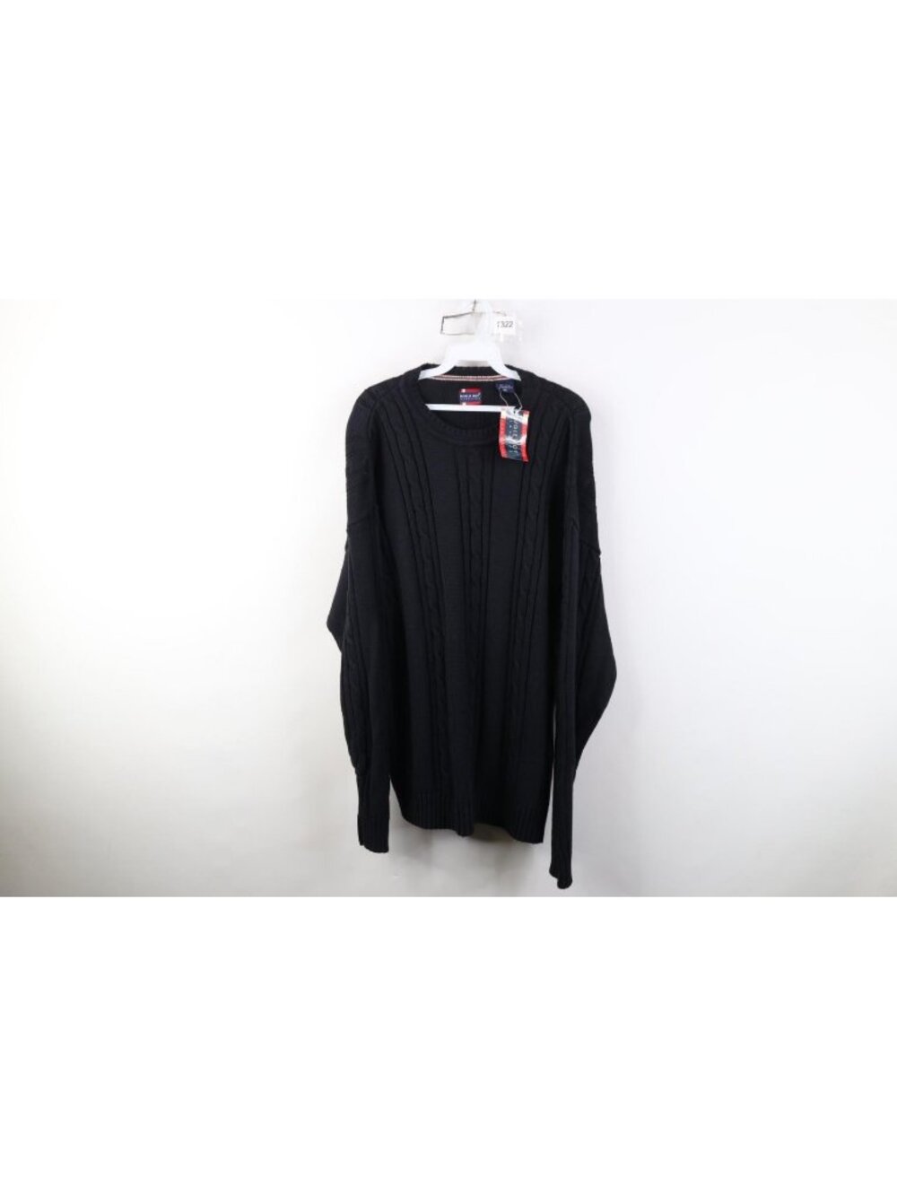 Deadstock Vintage 90s Bugle Boy Mens 2XL Blank Cotton Cable Knit Sweater Black